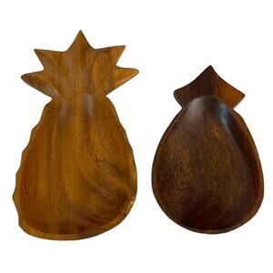 2 Wooden Bowls Pineapple Shape Philippines Hand Carved Folk Art Dining MCM VTG